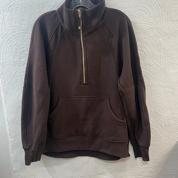 LULULEMON XS/S Chocolate Brown/Gold Scuba Oversized Funnel-Neck Half Zip Long - Picture 1 of 8